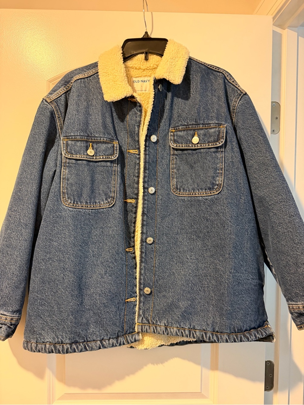 Old Navy Blue Denim Jacket with Cream Sherpa Collar
